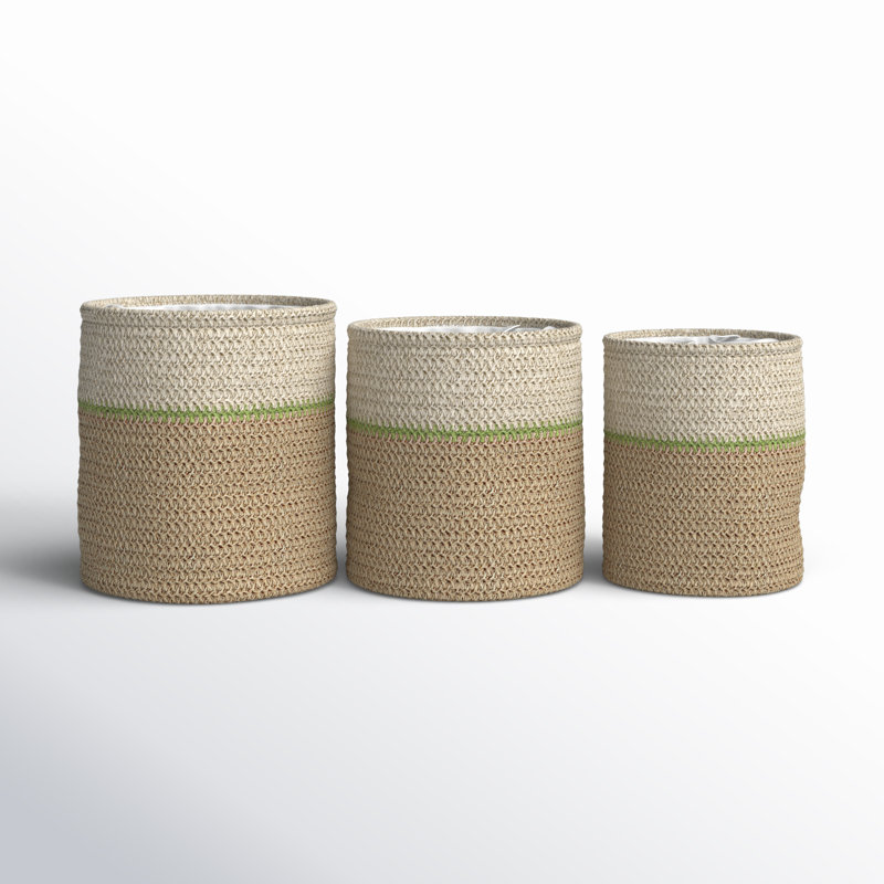 Ensemble de paniers en tissu 3 pièces, Blanc / brun