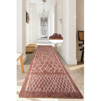 Tile Red Hall Carpet, 31.5 x 39.4 Inches | 100% Polyester, Antibacterial, Non-Slip Felt Dot Underside | 0.4-inch Pile Height, Machine Washable, Durable & Easy to Clean | Perfect for Living Room & Entryway Decor