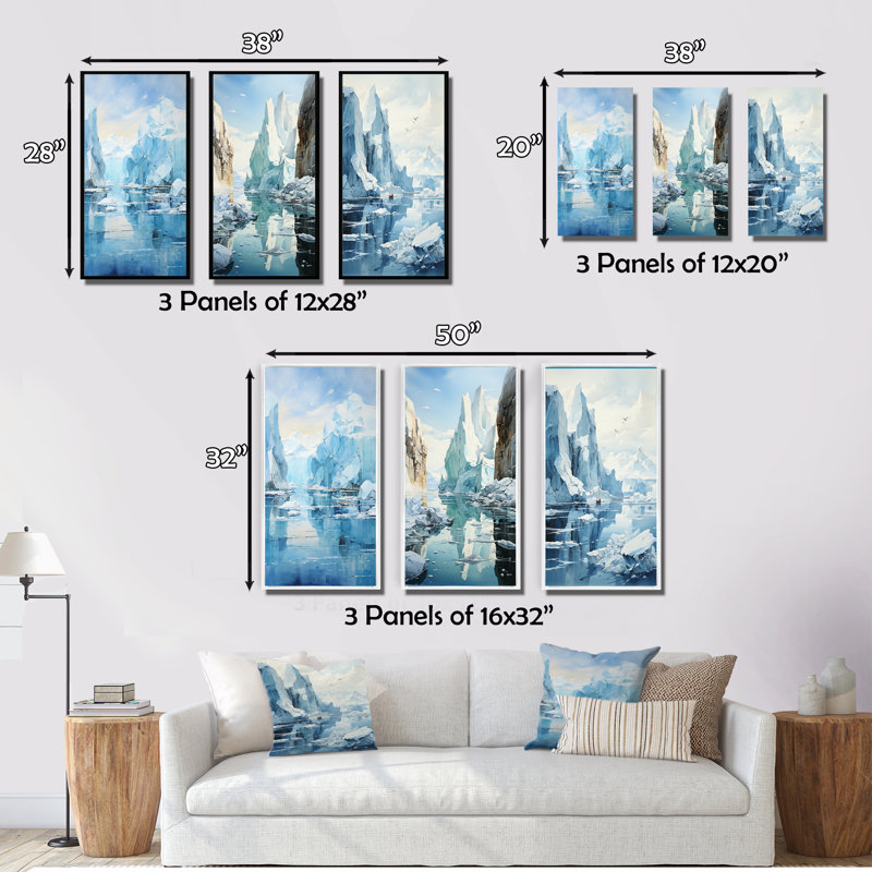 «Blue Iceberg Arctic Symphony», 3 pièces sur toile, Toile tendue, H 28 po x l 36 po