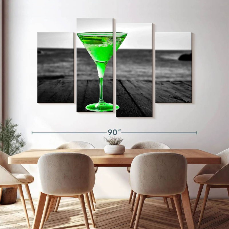 «Cocktail Pop Green Martini», ensemble de 4 reproductions sur toile par SodaPopArt, H 54 po x l 84 po x P 1,25 po