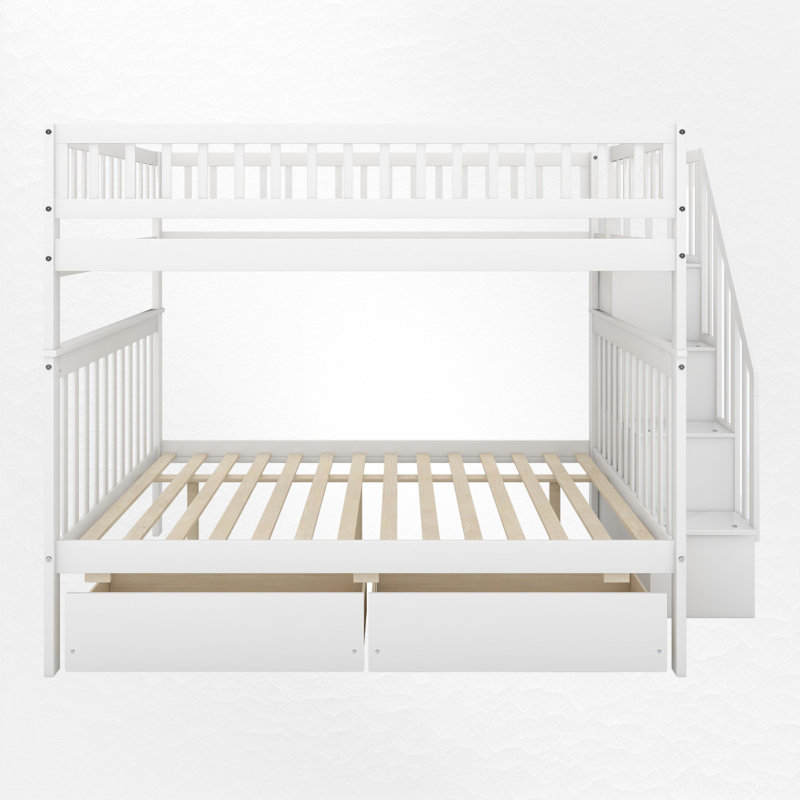 Dossena Standard Bunk Bed with Shelves, White, Full over Full