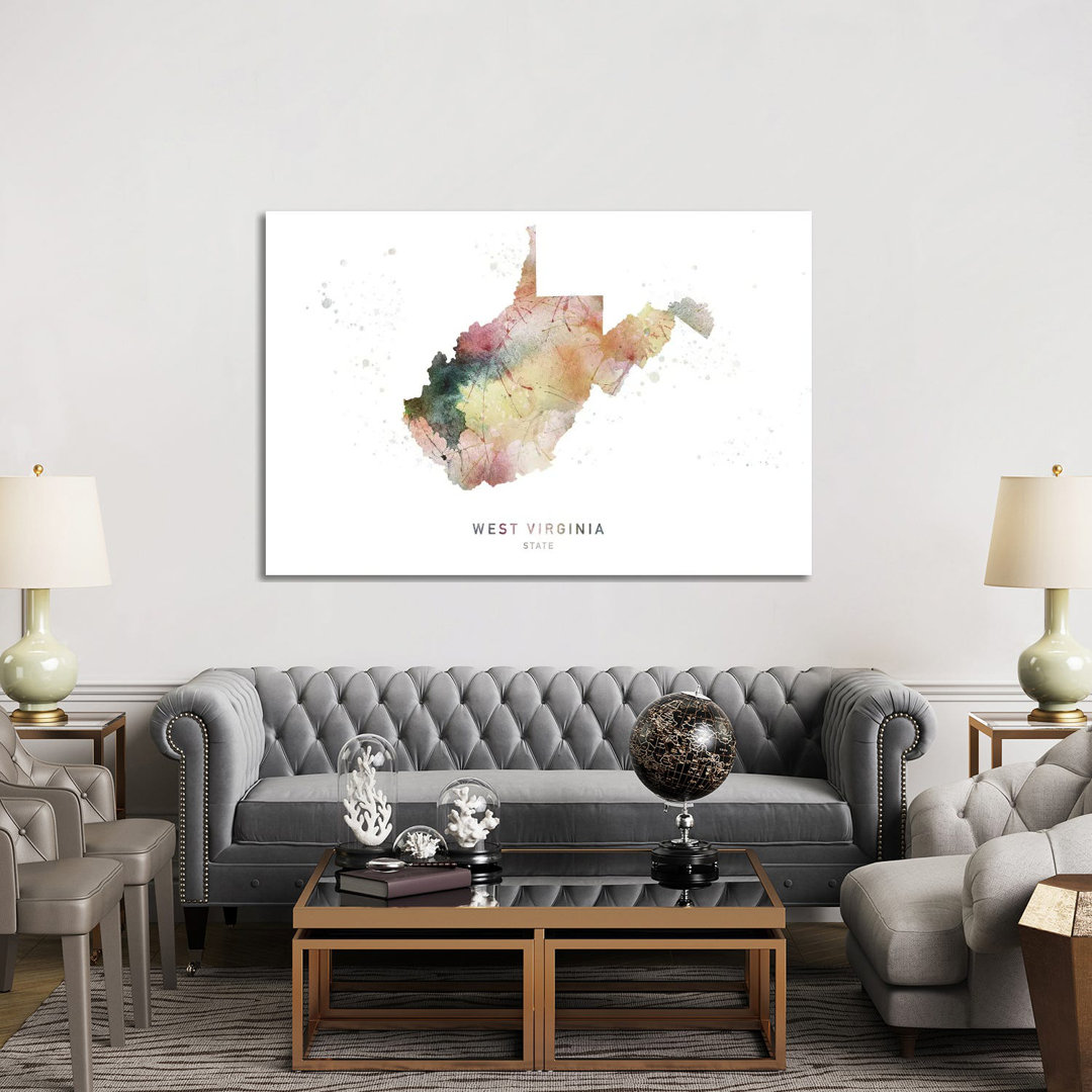 West Virginia State Map - Wrapped Canvas Painting
