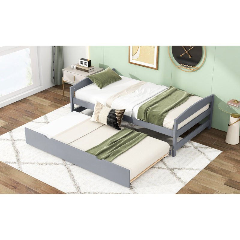 Lit plateforme simple avec lit gigogne gris mobile
