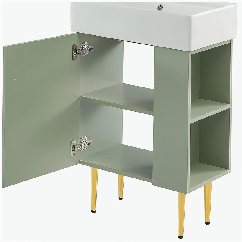 Meuble-lavabo de 21,6 po, armoire combinée, armoire de rangement pour salle de bain, lavabo simple en céramique, rangement pour droitier
