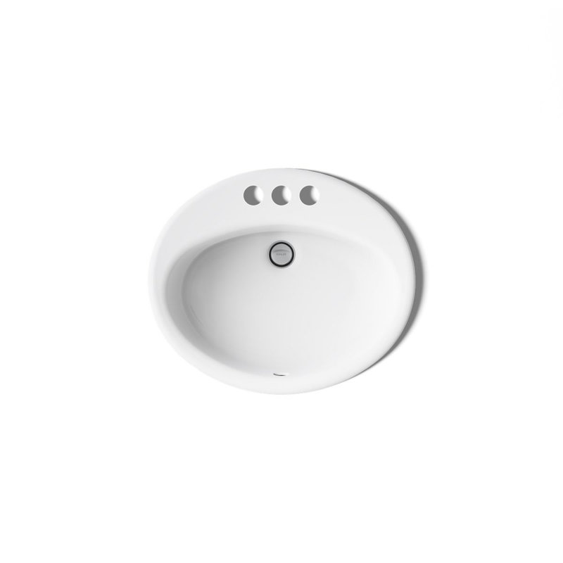 Farmington Metal Oval Drop-In Bathroom Sink with Overflow, White, 4" Center