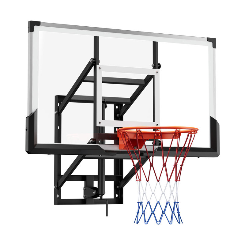Wall Mount Basketball Hoop, 54-inch PC Backboard Mounted Basketball Hoop Outdoor with Hand-Crank Adjustment, 0.11 inch Thickened Backboard, Classic Basketballs Hoops Design, Indoor & Outdoor Use