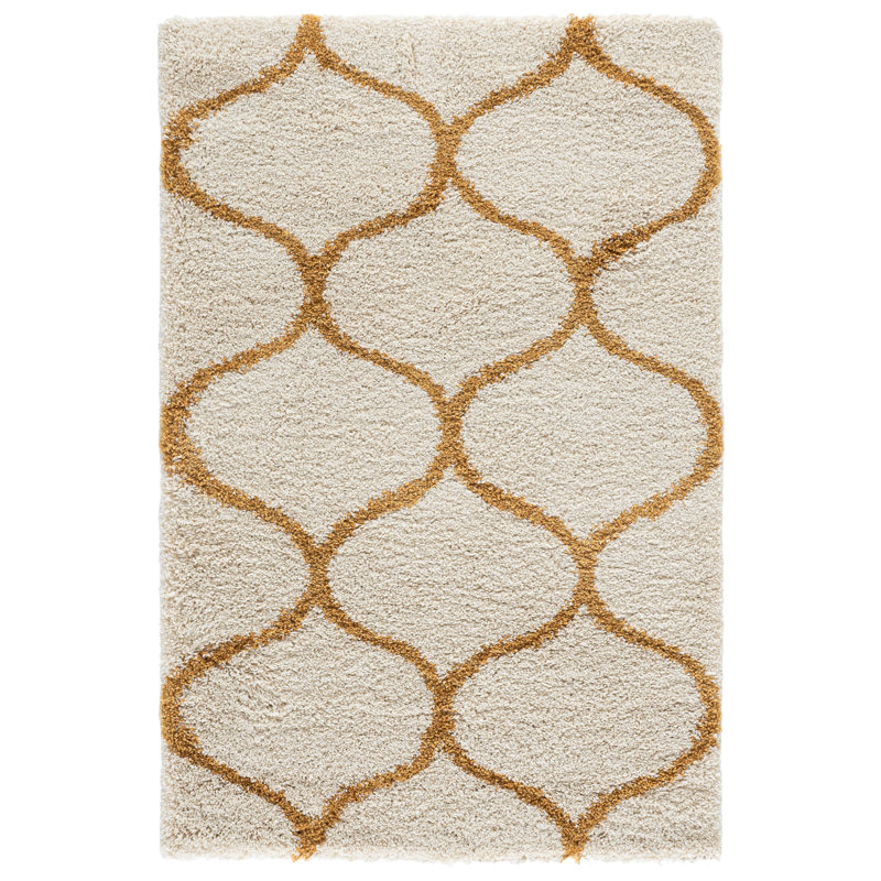 Tapis ivoire / vert Subrahmanyam, Rectangle 5 pi 3 po x 7 pi 6 po, Doré / ivoire