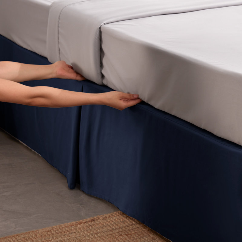 Navy Blue Queen Size Polyester Pleated Bed Skirt with 15-inch Drop