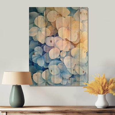 Abstract Hydrangea Horizon Of Simplicity I - Hydrangea Wood Print - On Natural Pine Wood