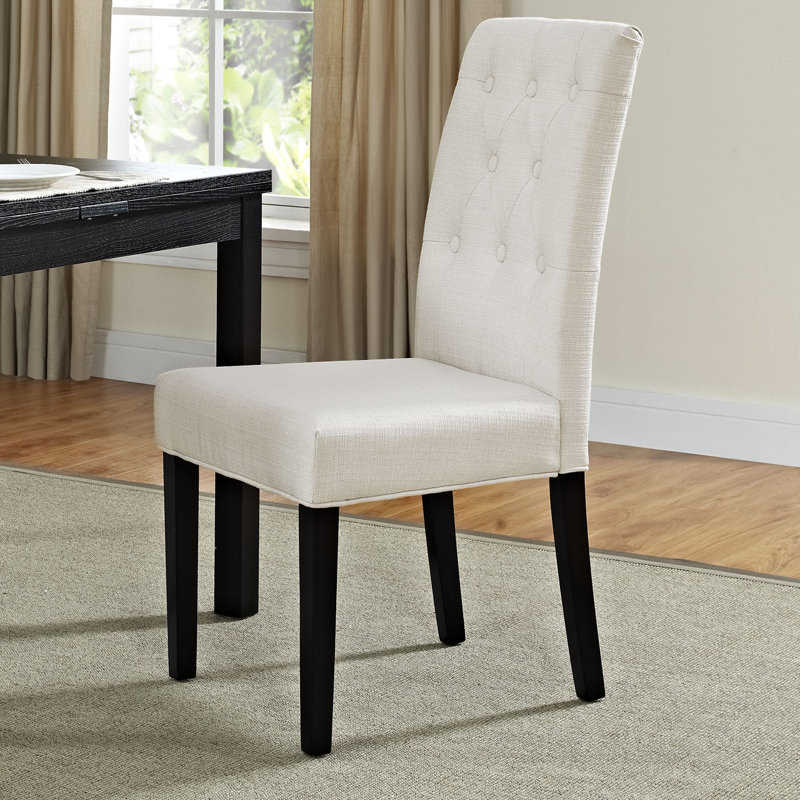 Chaise parsons capitonnée et capitonnée en blanc, Mélange de polyester beige