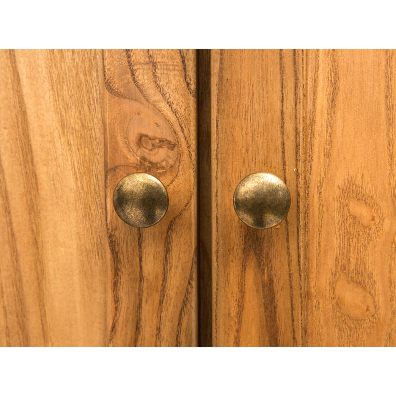 Ringler 2 Door Solid + Manufactured Wood Wardrobe, Light Wood/Brass