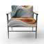 Chaise d'appoint rembourrée à motif abstrait rétro bleu et orange-1072755118