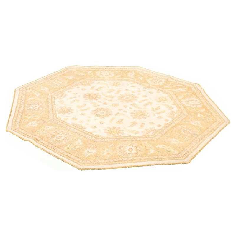 Tapis en laine crème/ivoire 8 pi 2 po x 8 pi 2 po à la main one-of-kind-noué la 2010 ushak Ripalda
