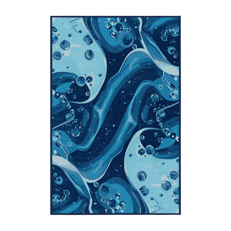 Tapis bleu et bleu marine délavé à la machine, 2 pi x 3 pi