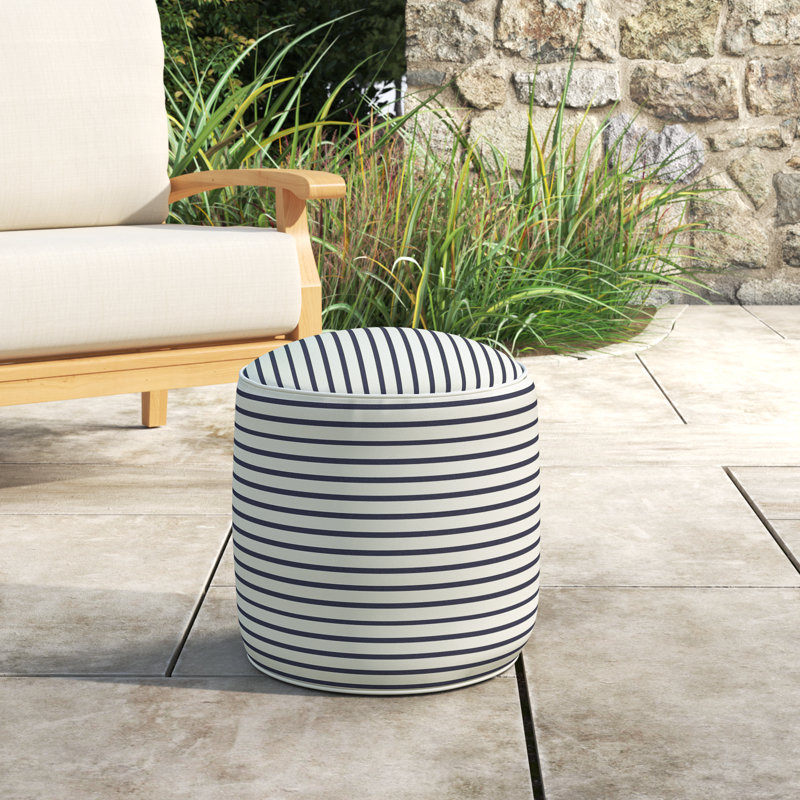 Moseley Upholstered Outdoor Ottoman with Sunbrella® Cushion, Shore White Stripe Sunbrella®
