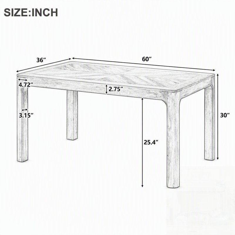Table de salle à manger rectangulaire avec plateau de style parquet, coins arrondis et pieds réglables pour les intérieurs modernes