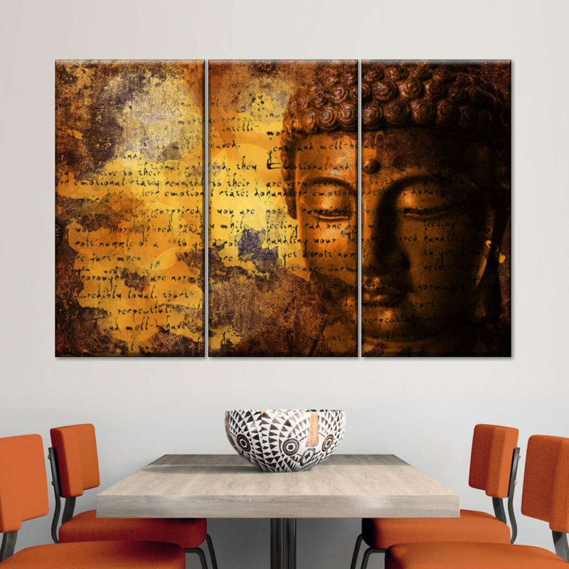 Bouddhisme - 3 pièces sur toile tendue, 42" H x 65" W x 1" D