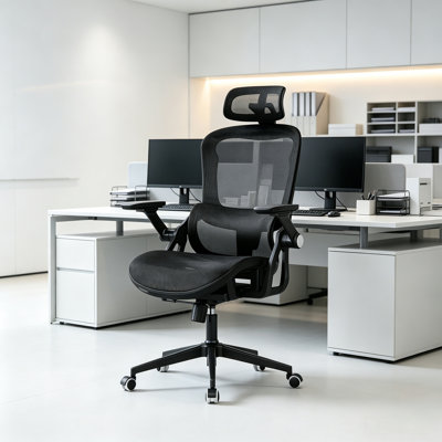 Omir Ergonomic Office Chair With Lumbar Support & Flip Up Arms Home Office Desk Chairs Rockable Swivel High Back Computer Chair  Mesh Study Chair