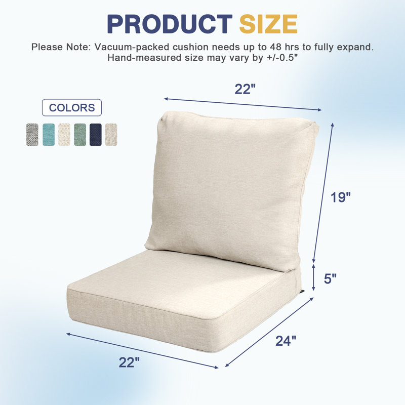  Outdoor Seat/Back Cushion, Beige Taupe, 22" W x 24" D