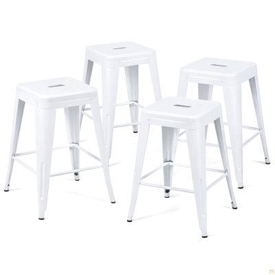 Tabouret à hauteur de comptoir 24 po, ensemble de 4 tabourets de bar en métal sans dossier, empilable, amovible et facile à assembler, pour économiser de l'espace pour un îlot de cuisine / bar / café / salle à manger (blanc)