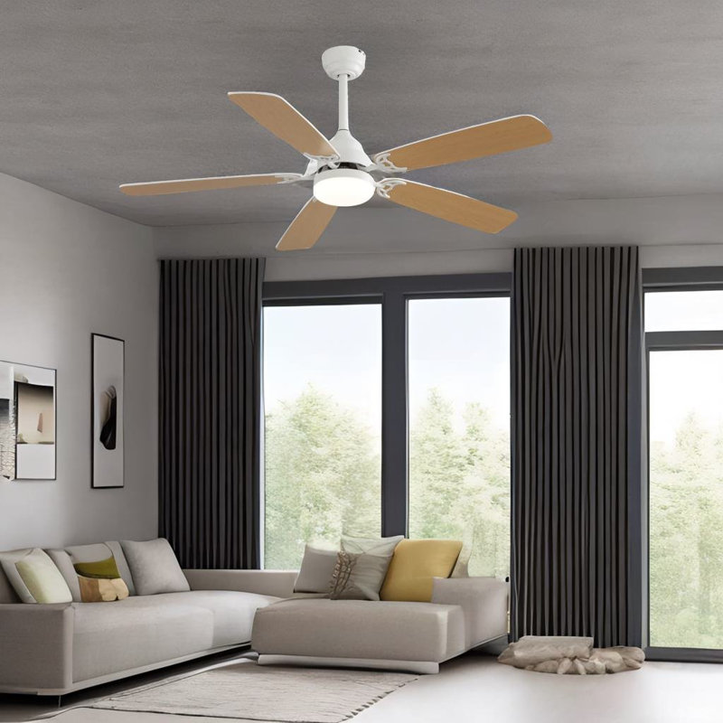 Kayllie 52'' Ceiling Fan with LED Lights,  Yellow Wood, White