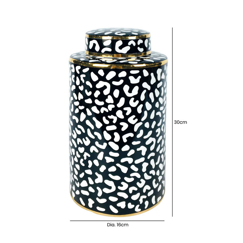 Bukovany Textured Ginger Jar for Living Room Furniture, Modern Home Decor Accent Piece in Black and White
