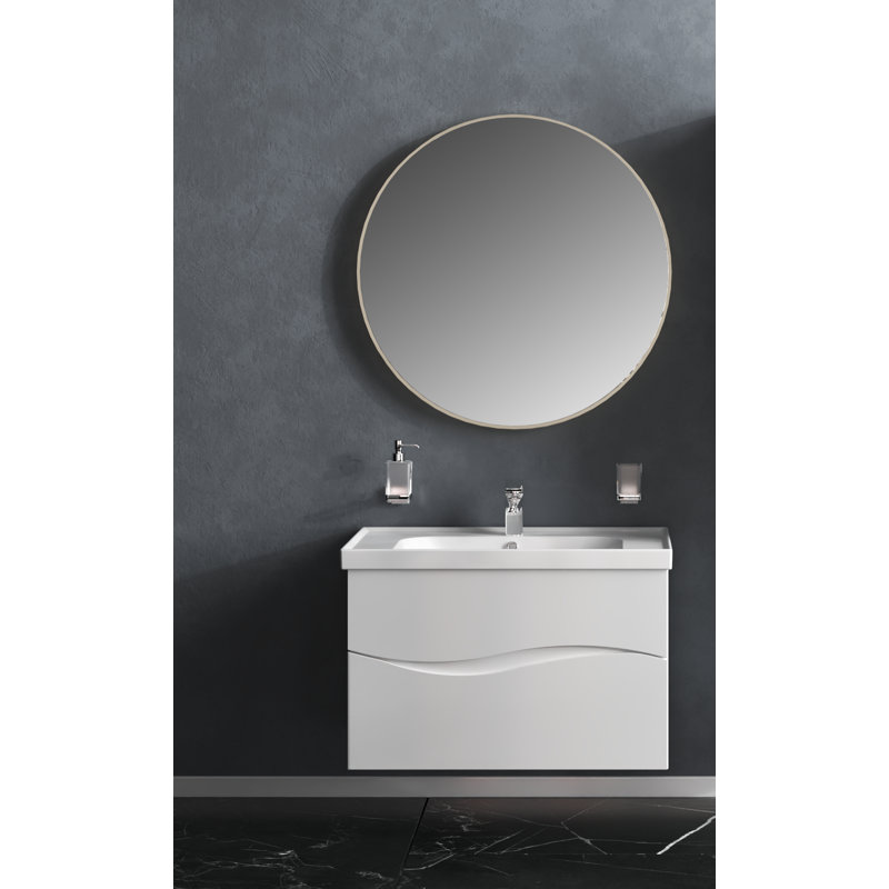 Ensemble de meuble-lavabo mural simple 31,5 po avec plateau en céramique et miroir Warrensville