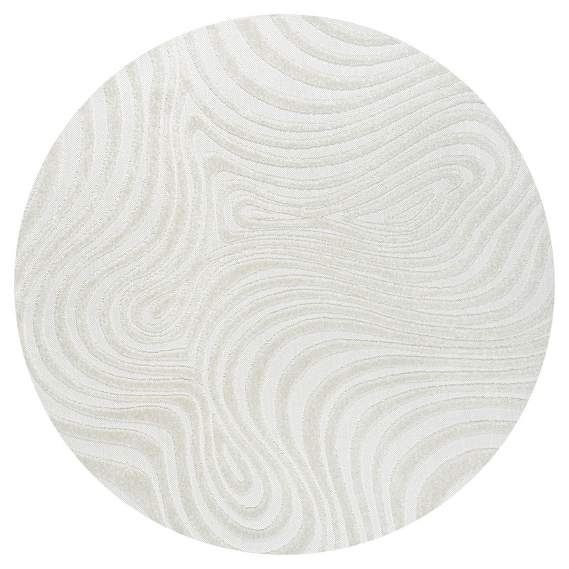 Maribo High-Low Abstract Groovy Striped Cream/Ivory Indoor/Outdoor Rug, Round 9'