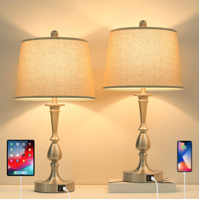 Touch Dimmable Table Lamps Set Of 2, 3 Way Bedside Lamps With 2 USB Charging Ports For Bedroom Nightstand, Farmhouse Silver Desk Lamps For Living Room -  Canora Grey, 4B42DE9197F3433685E640C4C412474E