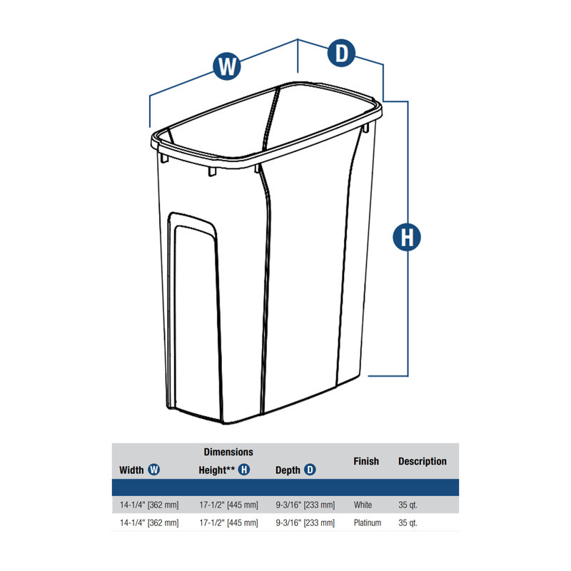 Poubelle 8,75 gallons, Gris platine, 35 pte