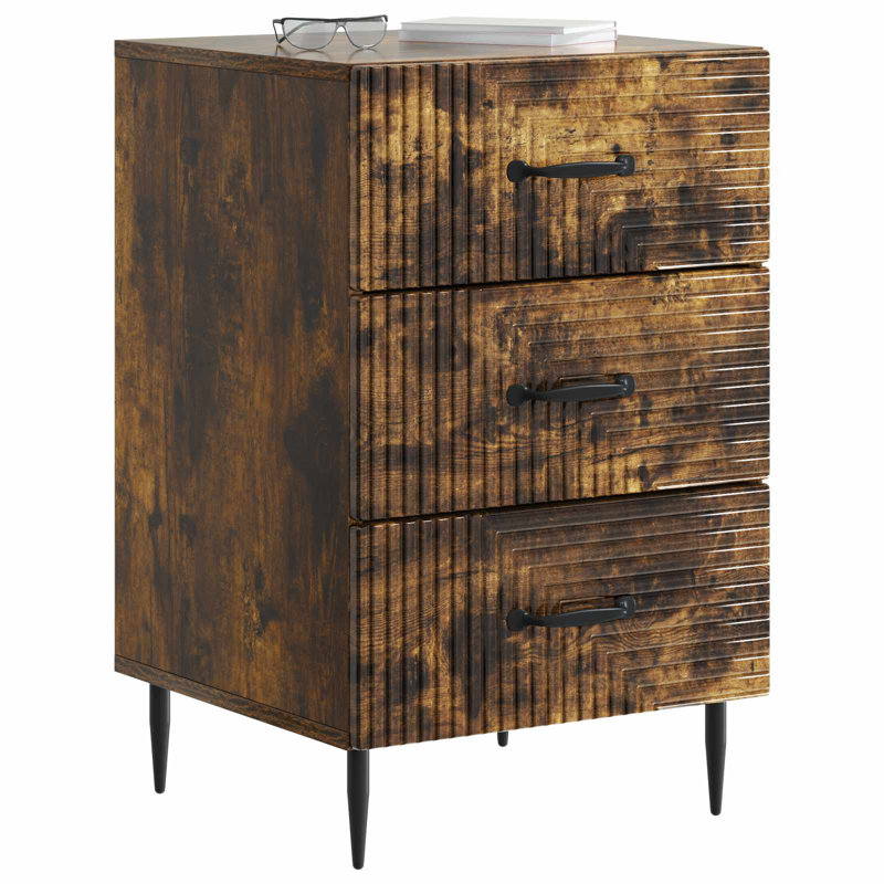 43cm W Manufactured Wood Bedside Table, Smoked Oak