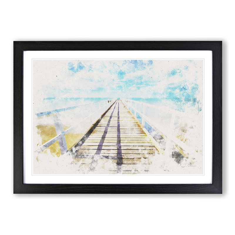 Pier Leading to the Ocean - Picture Frame Painting Print, Black Framed, 24cm H x 33cm W x 2cm D