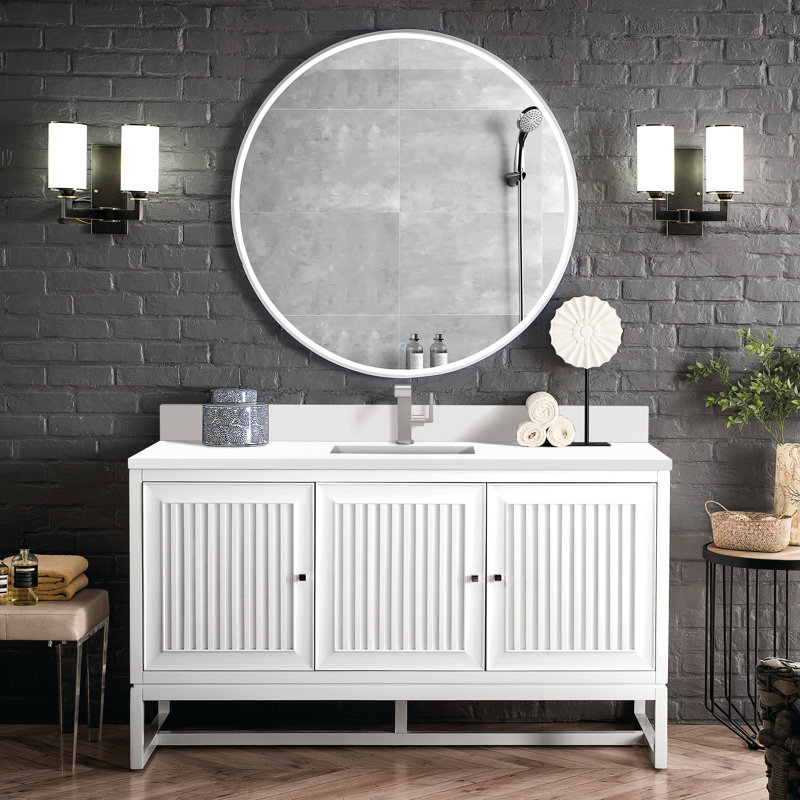 Athens 60'' Single Bathroom Vanity with Top, Glossy White, White Zeus, Single-Hole