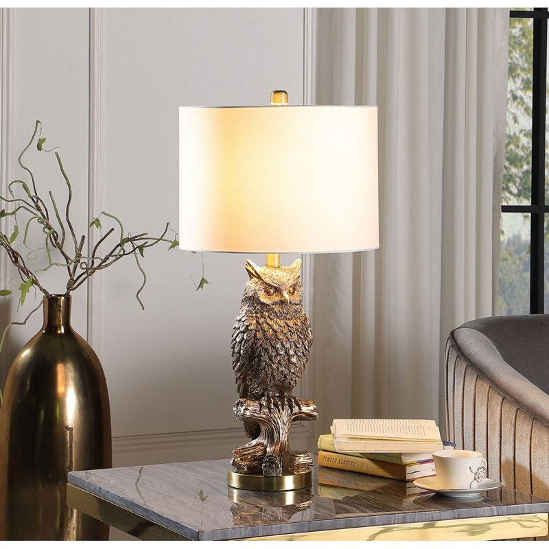 27.5" Silver Owl On A Branch Resin Table Lamp