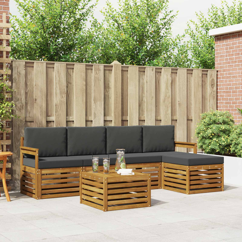  Ensemble de canapé 6 pièces en bois d'acacia naturel et anthracite massif