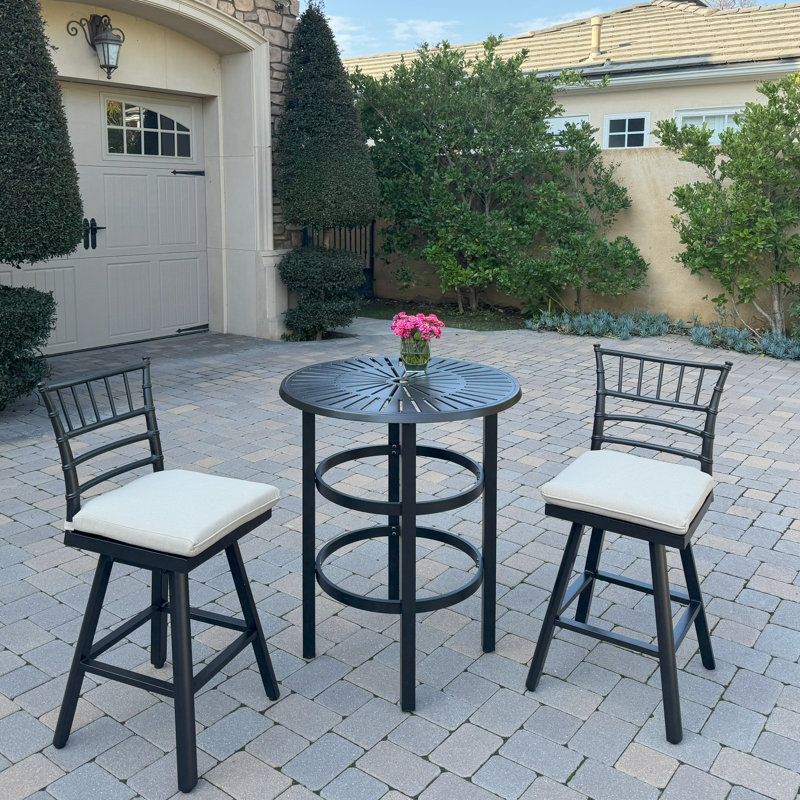 Aluminum 3-Piece Patio Bar Set with 30'' Round Counter Height Bar Table, Blue
