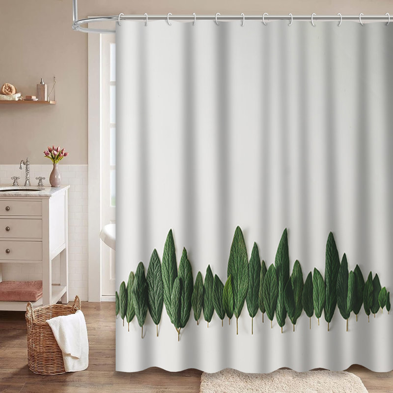 Green Leaves Minimal Nature Flat Shower Curtain with 12 Hooks, L 72 po x l 78 po