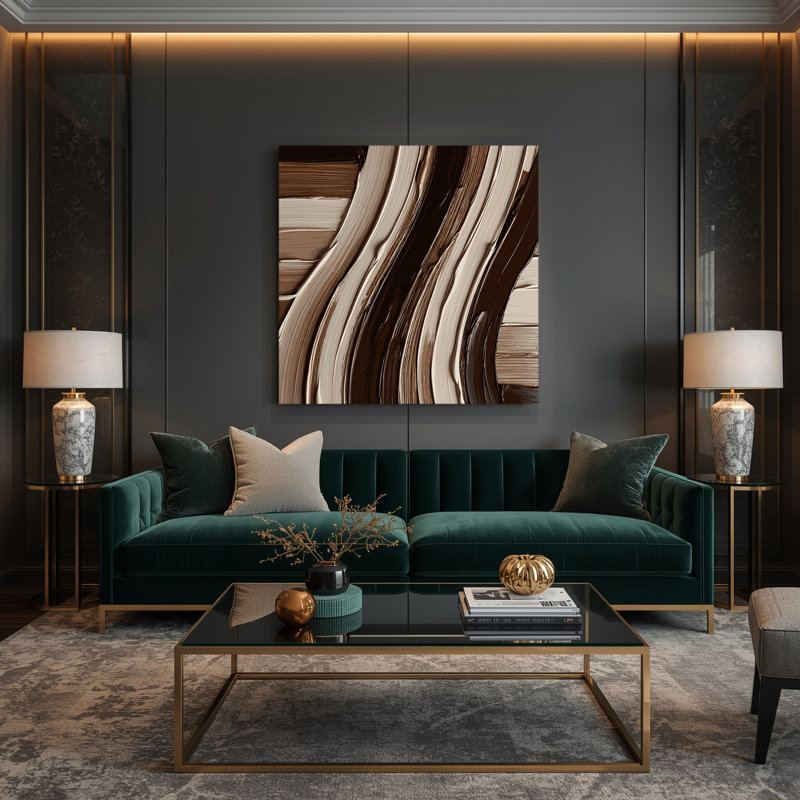 Art mural sur toile brun foncé DiagonalStripes Greige, H 16 po x l 16 po