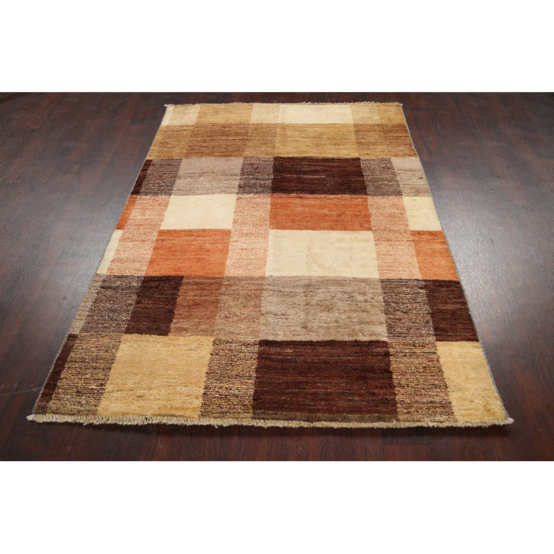 Tapis unique en laine noué à la main ivoire / brun nouvel âge 4 pi 2 po x 5 pi 10 po