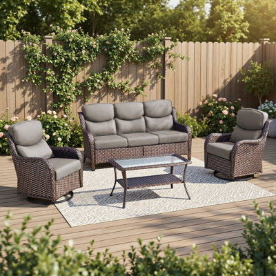 Ensemble de canapé d'extérieur en osier 4 pièces avec table basse et chaises pivotantes 4 pièces