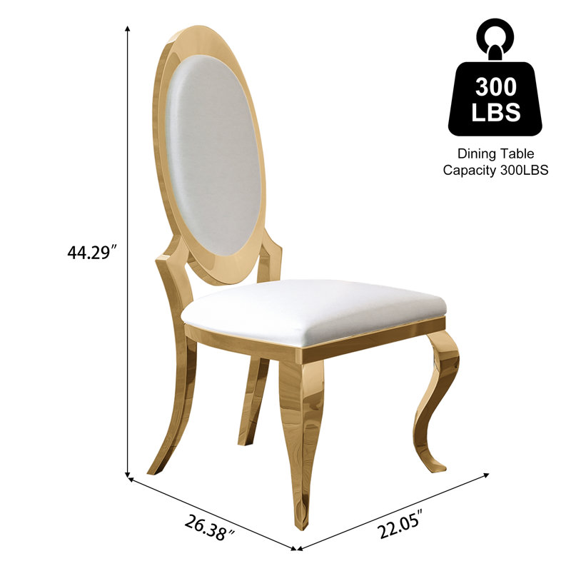 Modern Metal Legs Side Chairs Dining Chair, Gold, White, 6