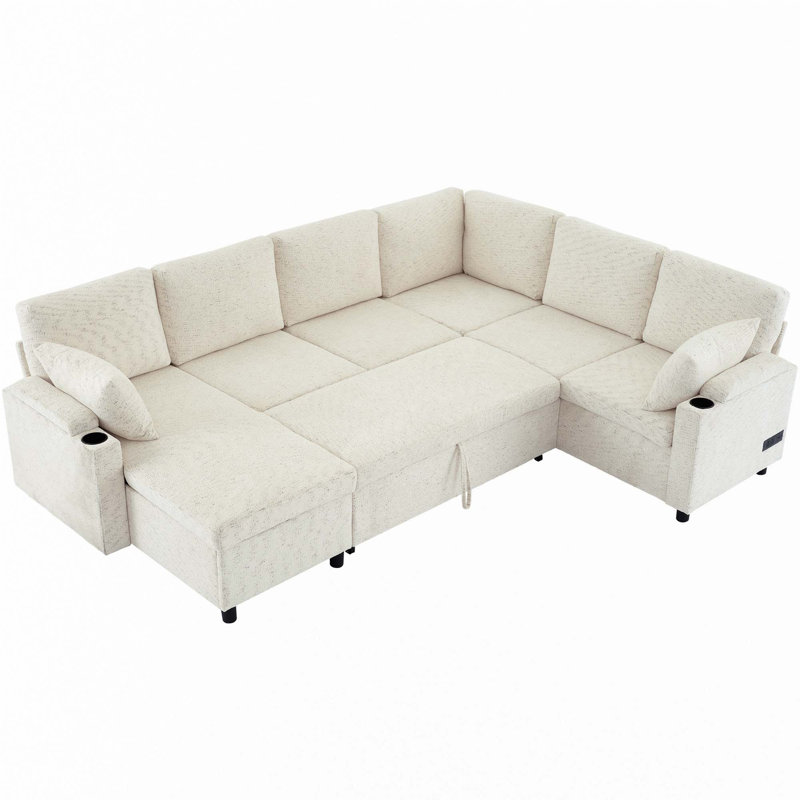 109.9" Sectional Sofa Versatile Sofa Bed, Beige Chenille