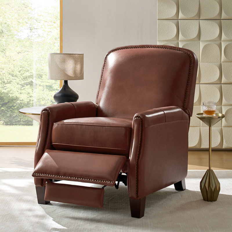 Fauteuil inclinable manuel en cuir véritable Glen Ellyn, Cuir grainé brun