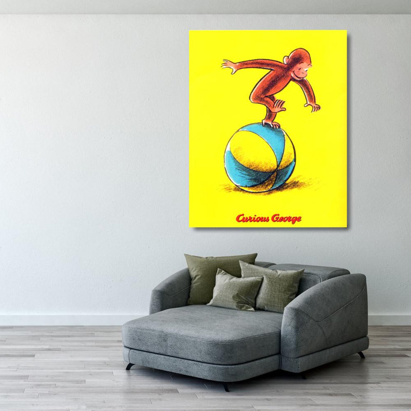 Curieux George joue sur une balle, H 35 po x l 28 po
