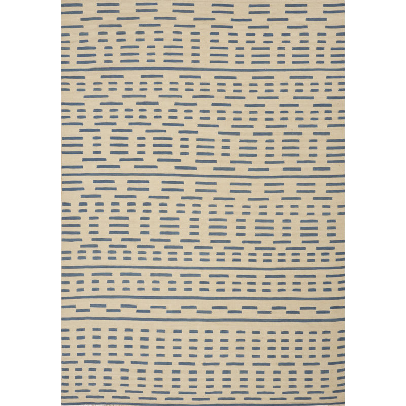 Tapis beige/bleu handwoven à tissage plat