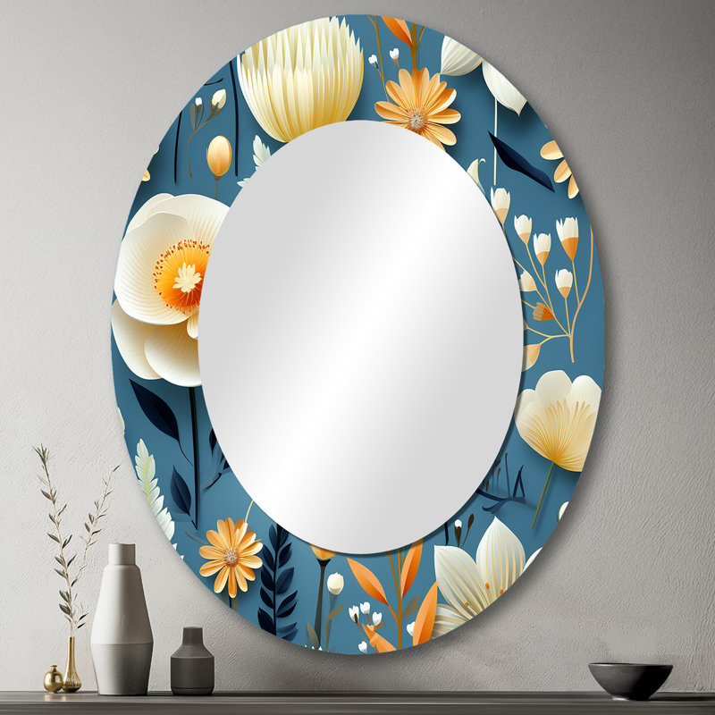 Motif côtier ovale bleu - Faune et faune côtières, H 43 po x l 33 po