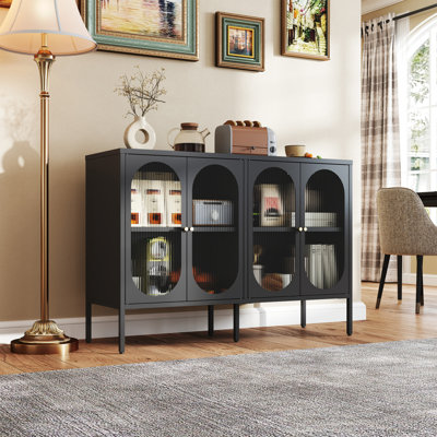 Buffet en métal avec 4 portes en verre pour le rangement de la cuisine