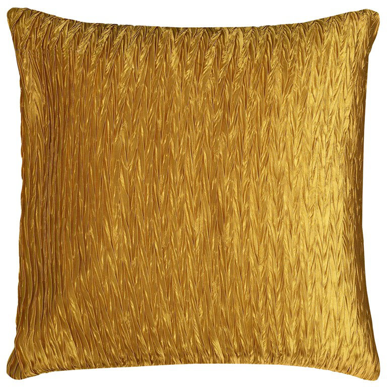 Gold Crinkle Textured Polyester Square Throw Pillow