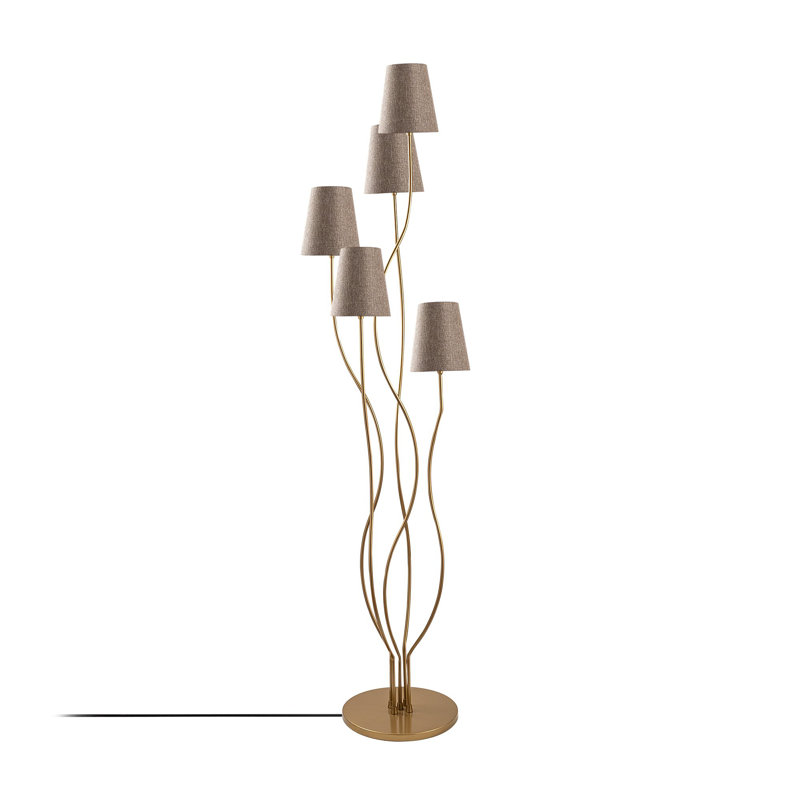Elegant Floor Lamp, Gold & Beige, 17.3 x 17.3 x 63.0 inches | Metal Body with Fabric Cap, Base Plate Diameter: 11.8 inches | 5 x E14 Socket (Max 40W) | Modern Glam Design for Living Room & Bedroom Decor