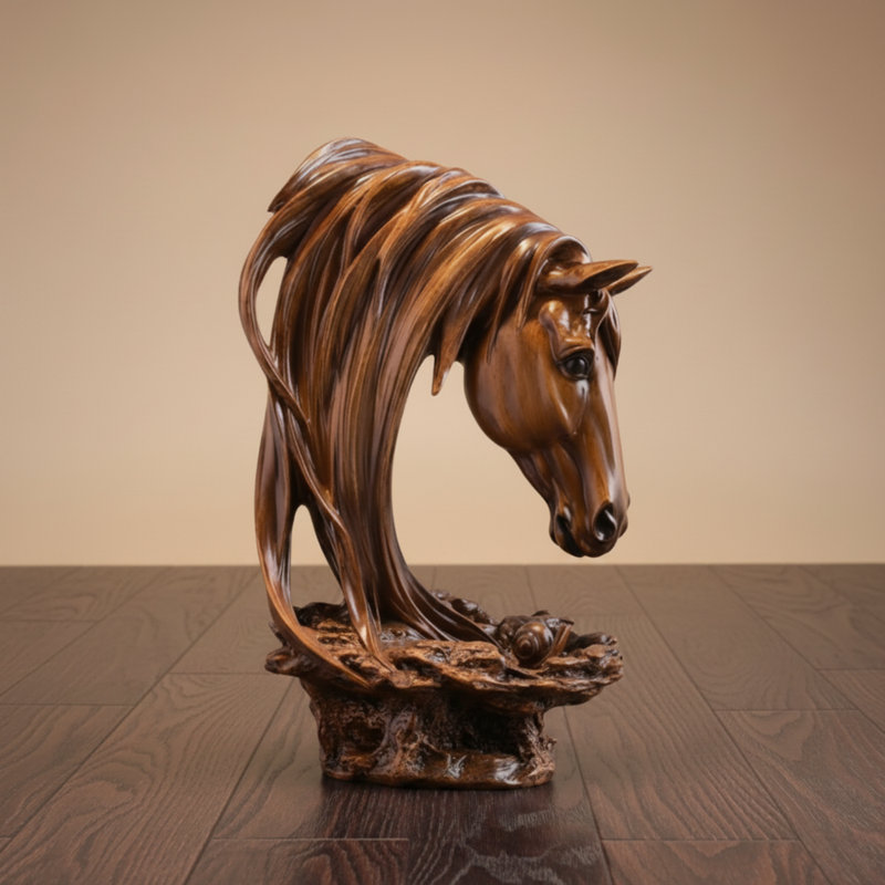 Décorative Horse Head Figurine Sculpture, Brown